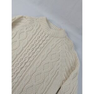 Sears Vintage 70s Knitted Acrylic Thick Cream Cable Knit Sweater Pullover Ski